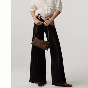 Clean-Seamed High-Rise Wide-Leg Jeans - Dark Navy Blue Sailor Pants, Size 25